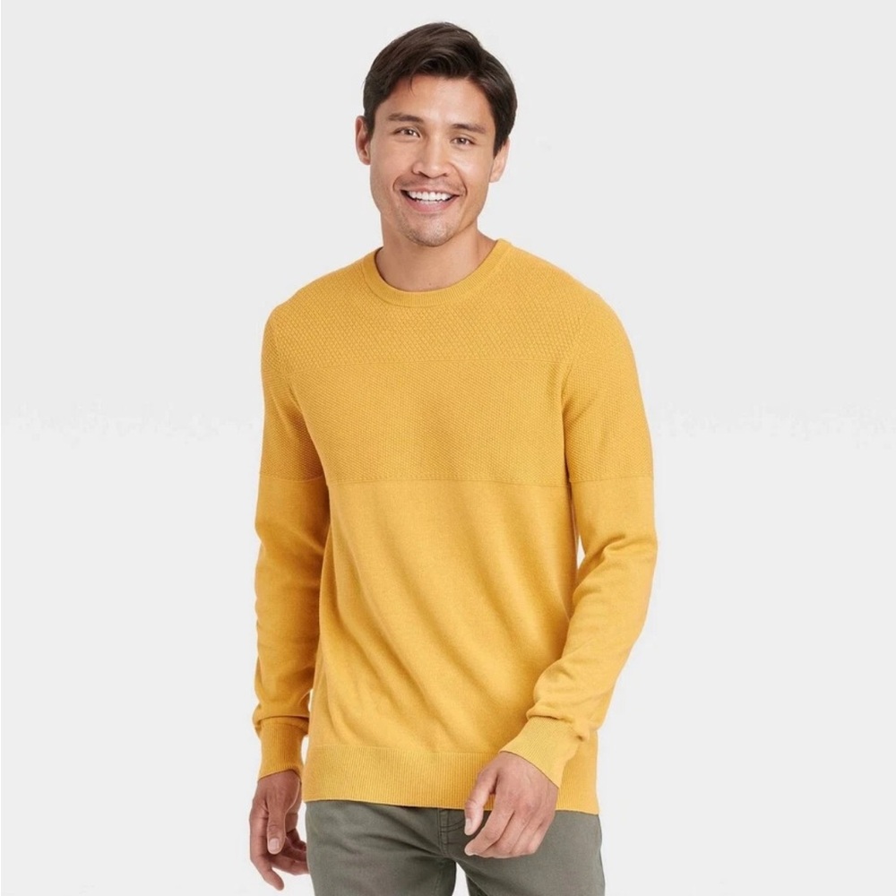 Goodfellow & Co Sweater Mustard Yellow XL 100% Cotton Textured Crewneck Casual